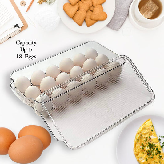 Plastic 18 Cavity Egg Storage Box Or Egg Trays For Refrigerator With Lid & Handles High Quality, Rectangular Egg Tray Box For 18 Egg (1 Pc)