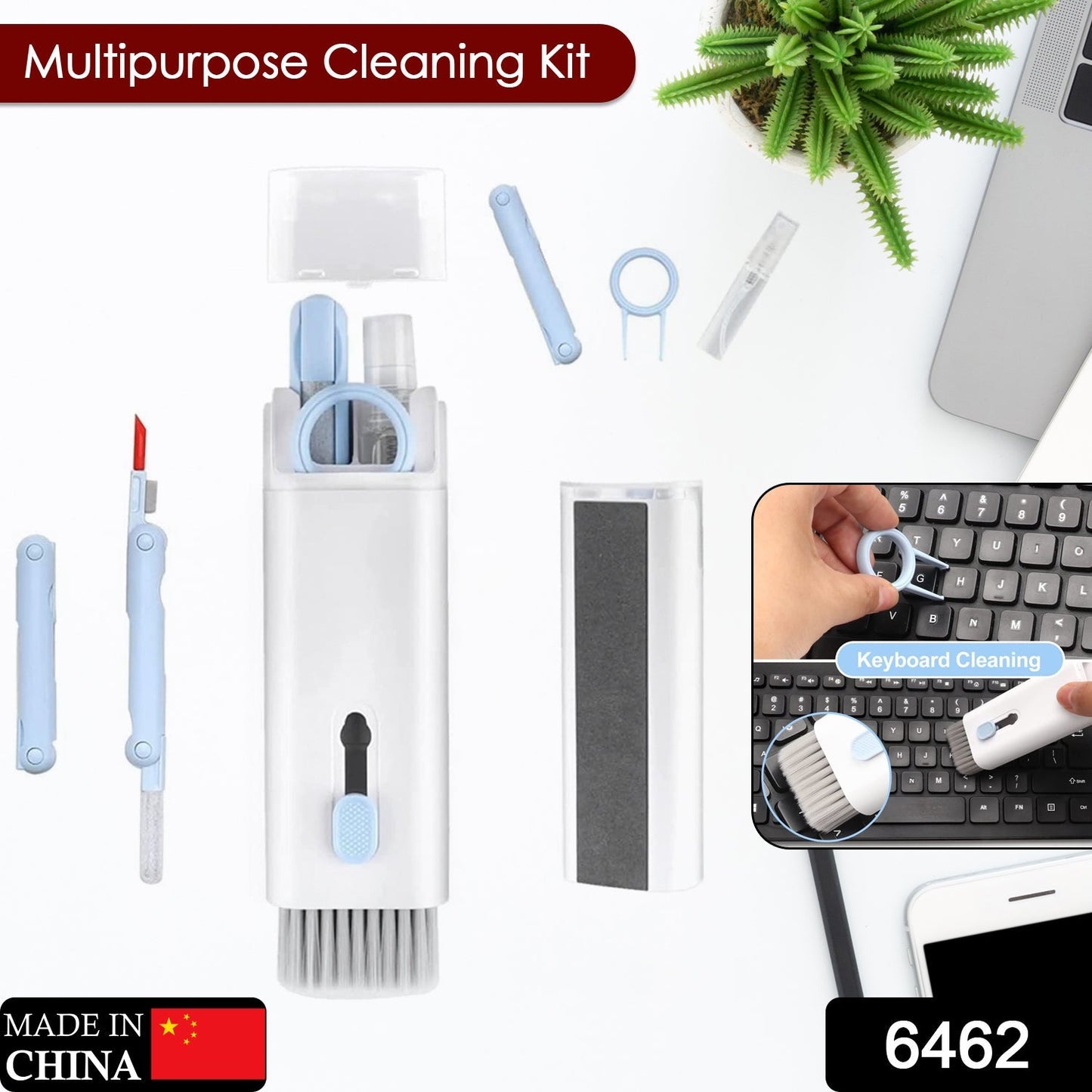 7 in 1 Electronic Cleaner kit, Cleaning Kit for Monitor Keyboard Airpods, Screen Dust Brush Including Soft Sweep, Swipe, Airpod Cleaner Pen, Key Puller and Spray Bottle   02