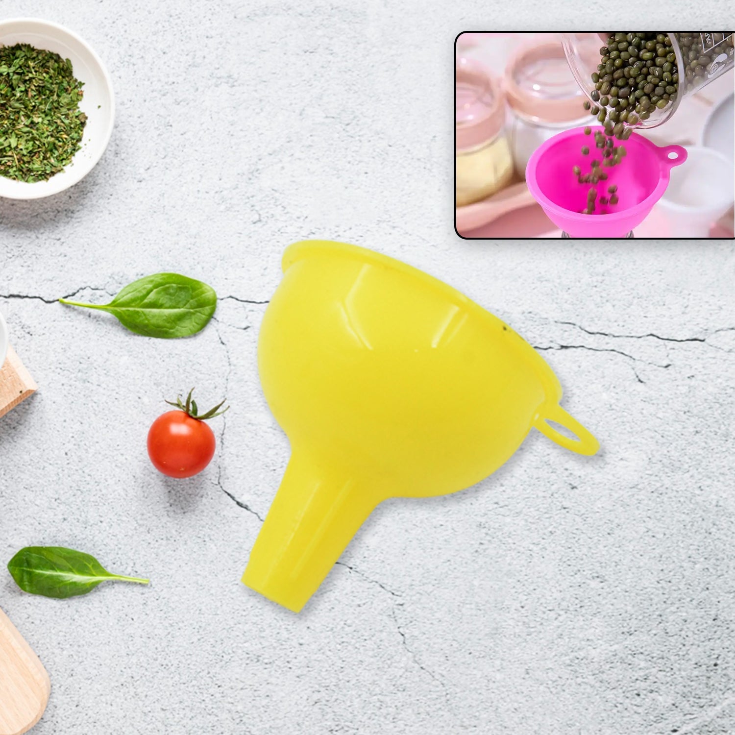 Compact silicone funnel for kitchen and food storage