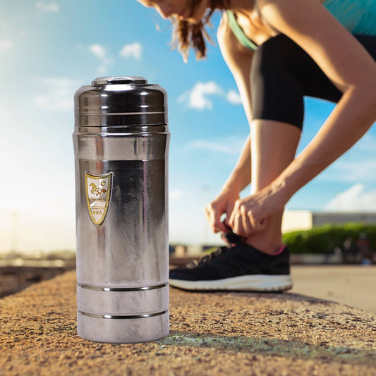 Stainless steel insulated water bottle, front view