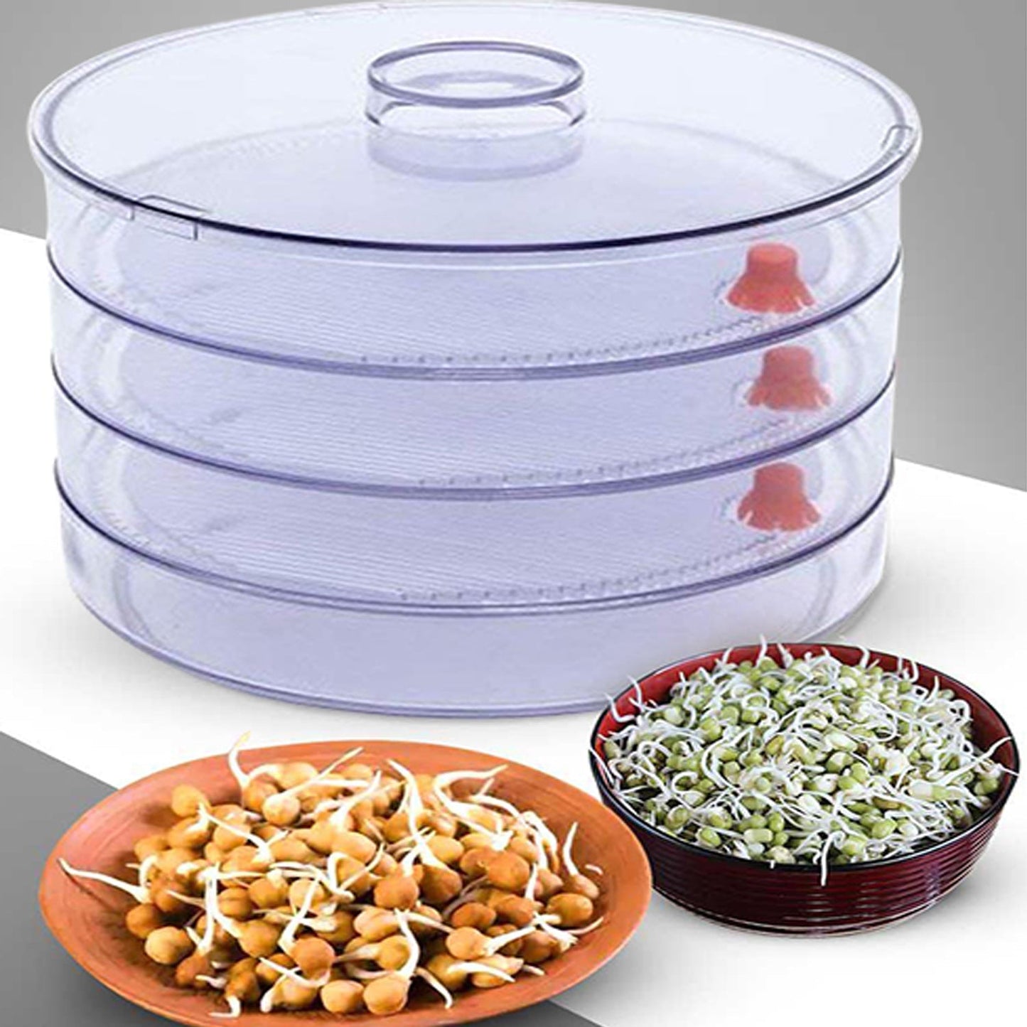 4-compartment sprout maker, white plastic.