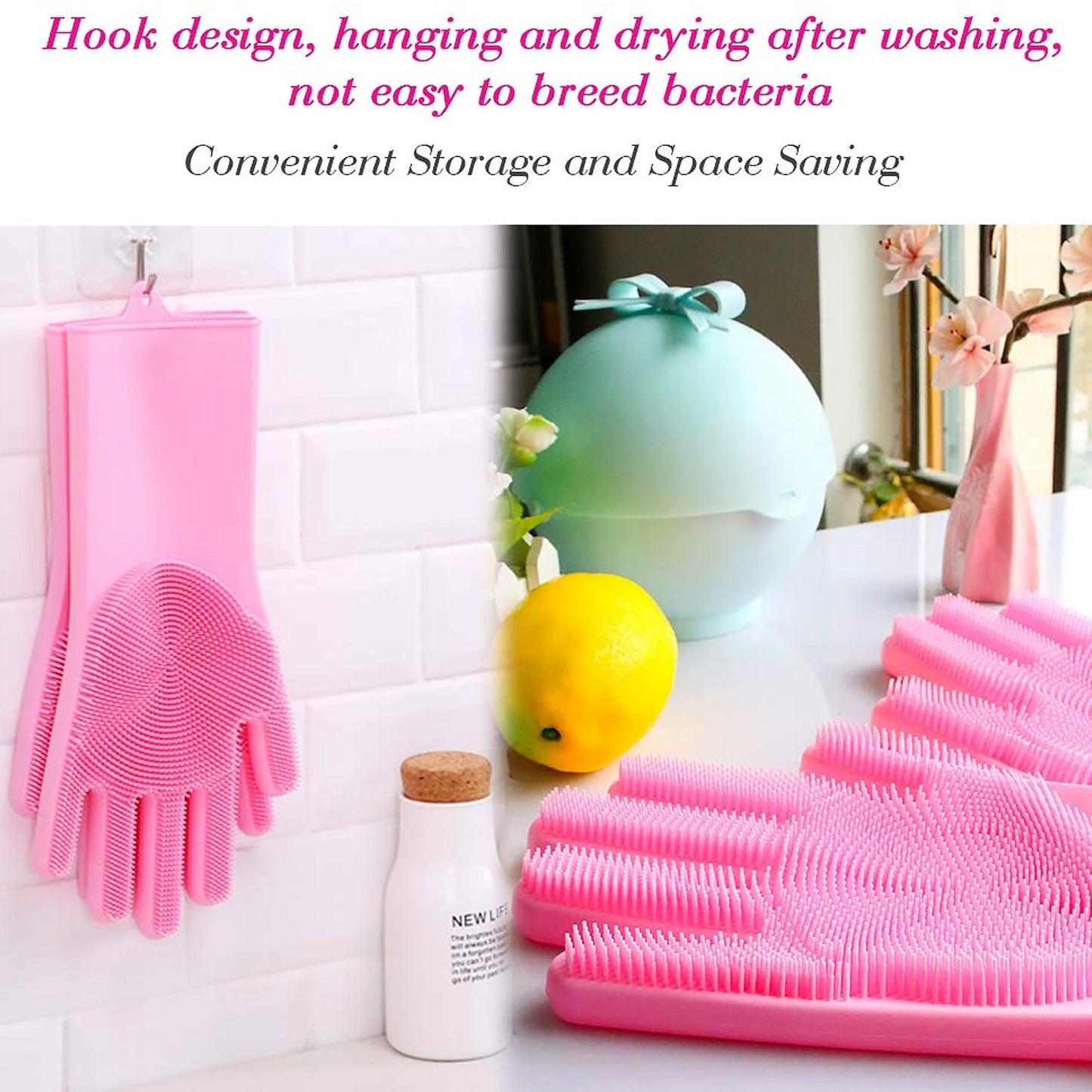 Dishwashing Gloves with Scrubber| Silicone Cleaning Reusable Scrub Gloves for Wash Dish Kitchen| Bathroom| Pet Grooming Wet and Dry Glove (1 Pair, 250 Gm)