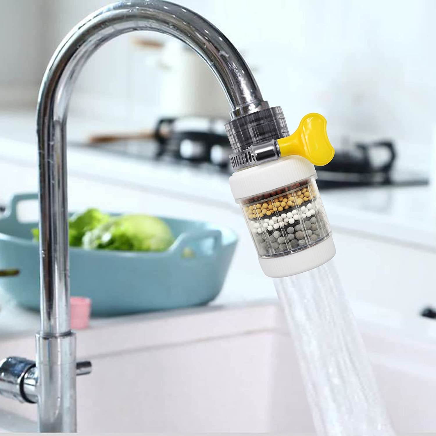 Faucet water filter for kitchen sink, 4-layer carbon purifier