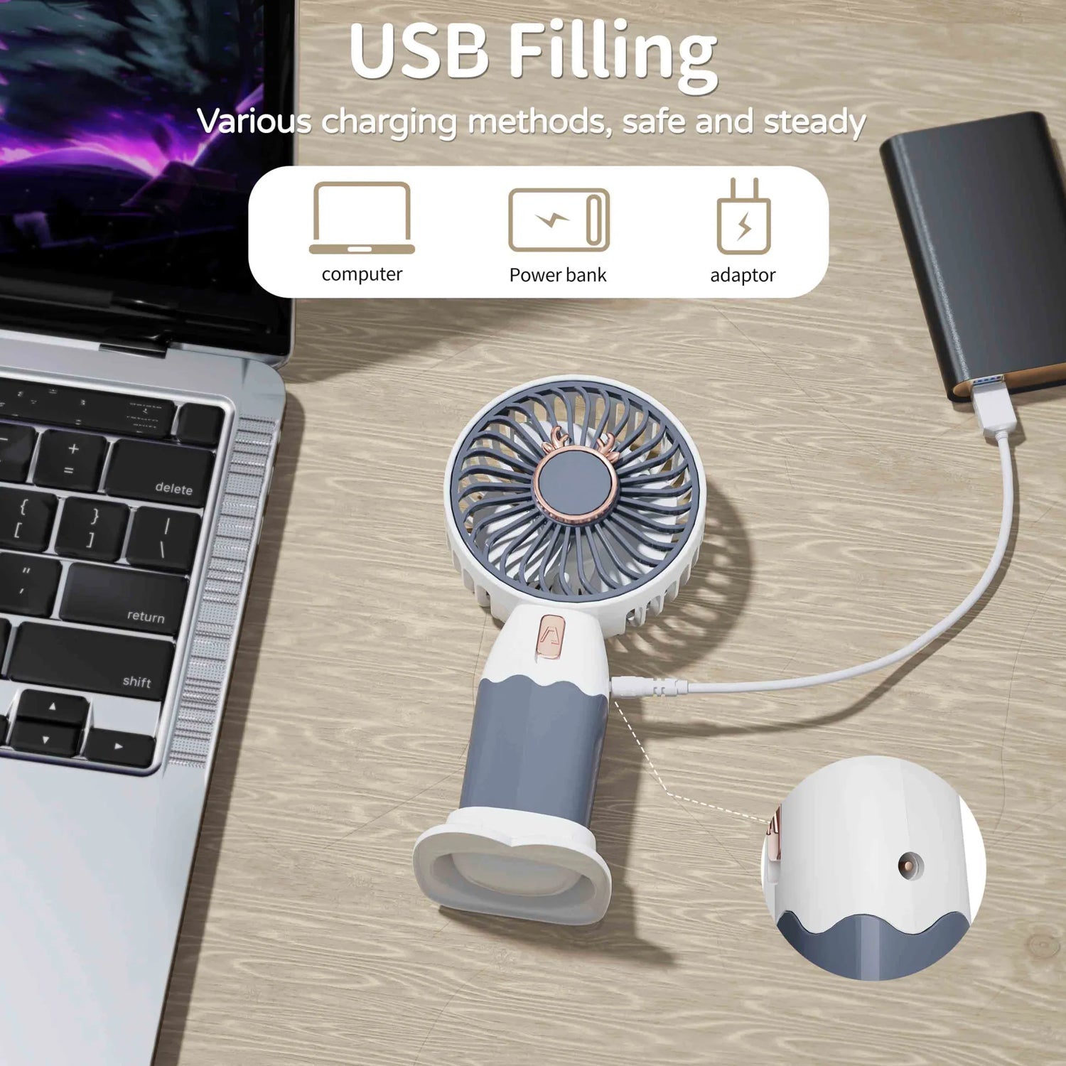 USB desk fan close-up