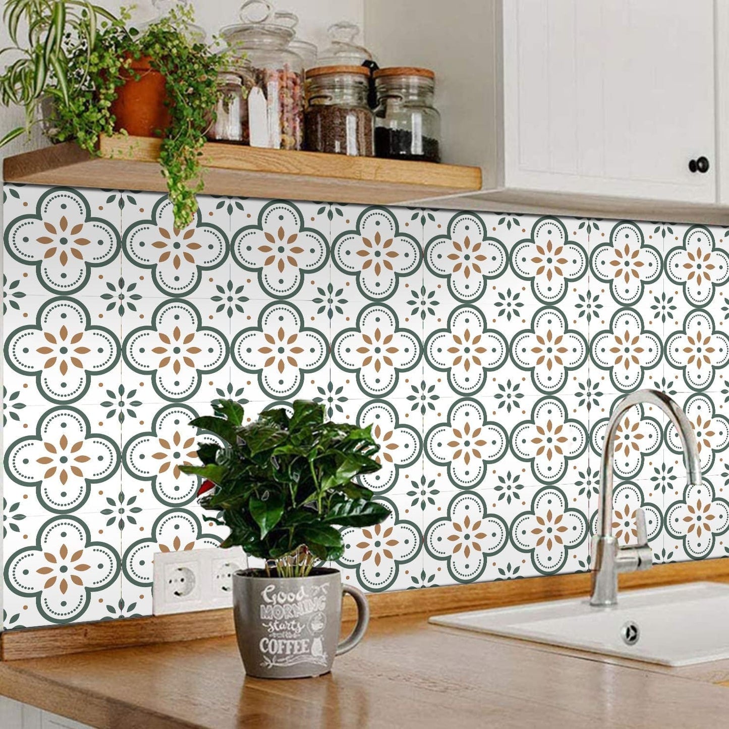 Peel and Stick Floor Tiles Kitchen / Bathroom Backsplash Sticker Detachable Waterproof DIY Tile Stickers for Wall Decoration Tiles Home Decoration (8x8 Inch / 1 pc Tiles)