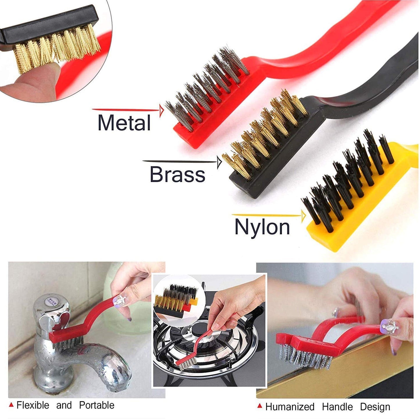 Cleaning brush set with mini wire brushes for tough jobs