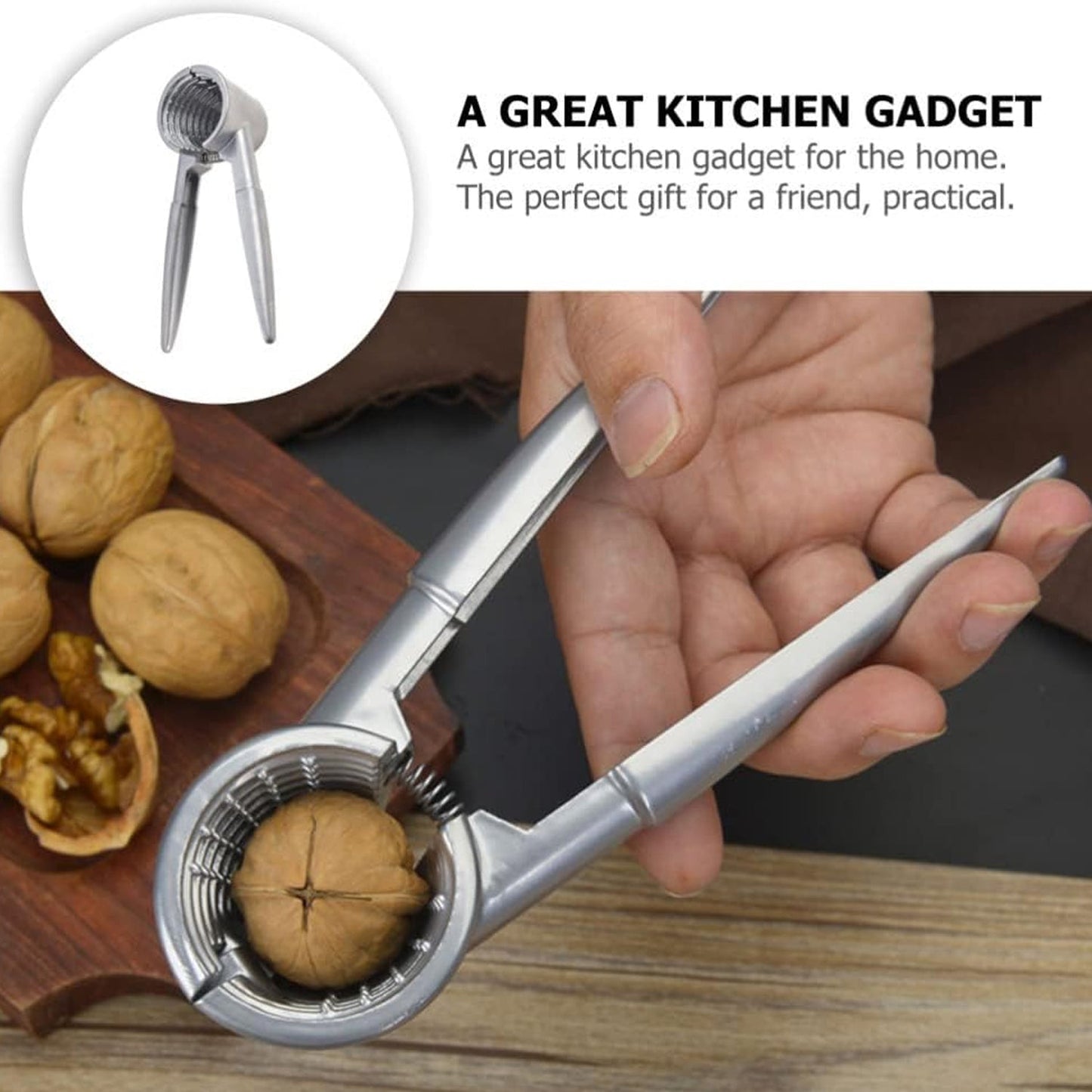 Walnut cracker with plier mechanism, suitable for pecans and almonds