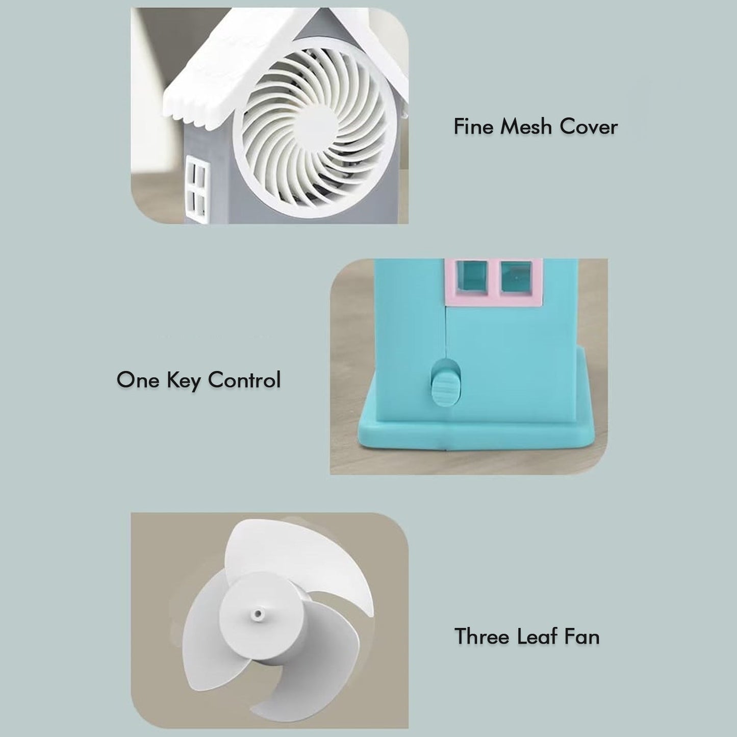 Mini House Fan House Design Rechargeable Portable Personal Desk Fan For Home , Office & Kids Use (Battery Not Include)