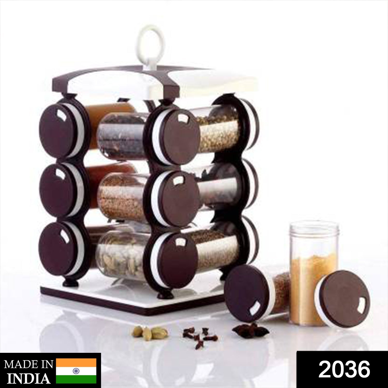 Spice jars in brown box, 12 pieces, food-grade plastic