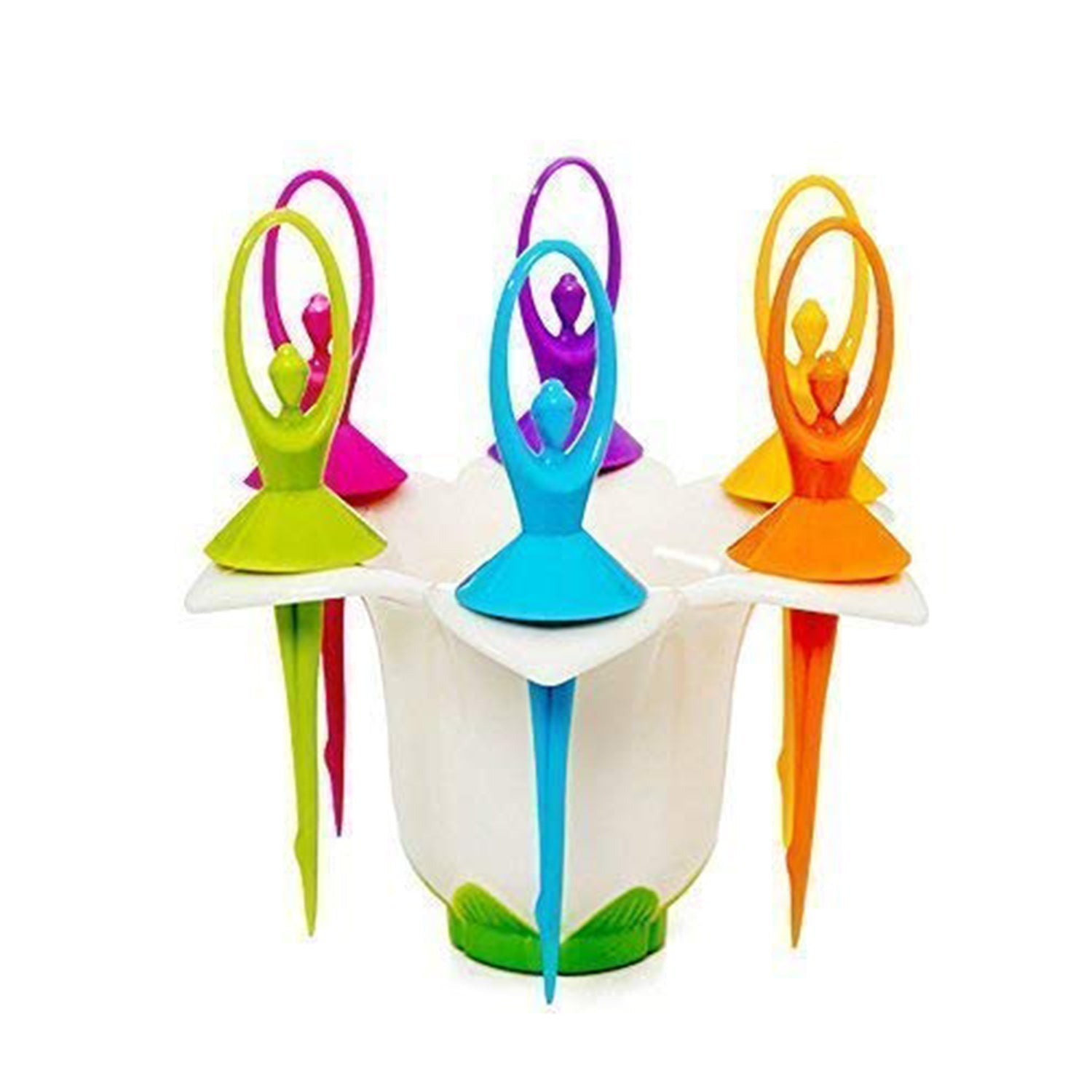 Fruit fork set with a unique dancing doll stand