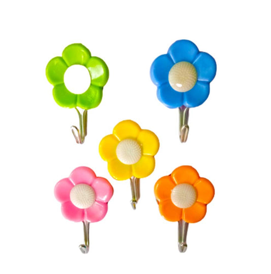 Flower-shaped adhesive wall hooks, pack of 5.