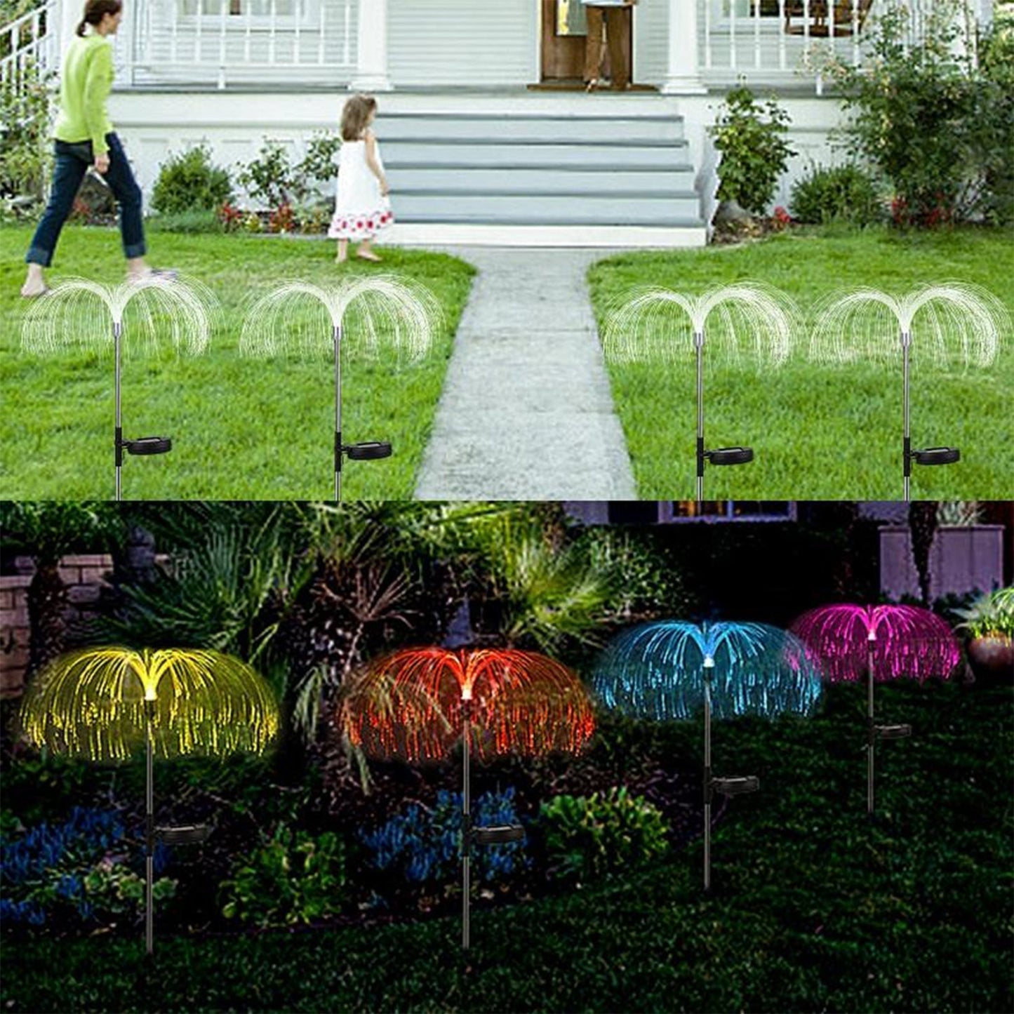 2pcs Garden Solar Outdoor Lights Decorative , 7 Colors Changing RGB Light Waterproof Flower Jellyfish Firework Decor for Garden Patio Landscape Pathway Yard Holiday Decor