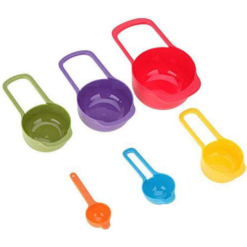 Colorful plastic measuring spoons with measurement marks