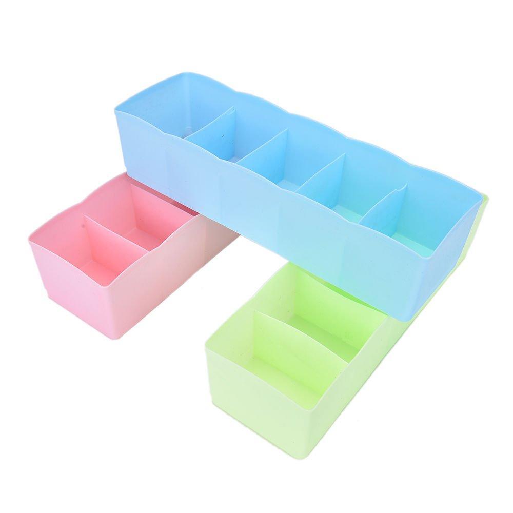 Compact 5-compartment storage organizer for socks and undergarments.