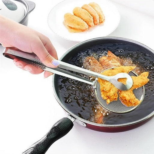 Multi-functional stainless steel filter spoon with clip.