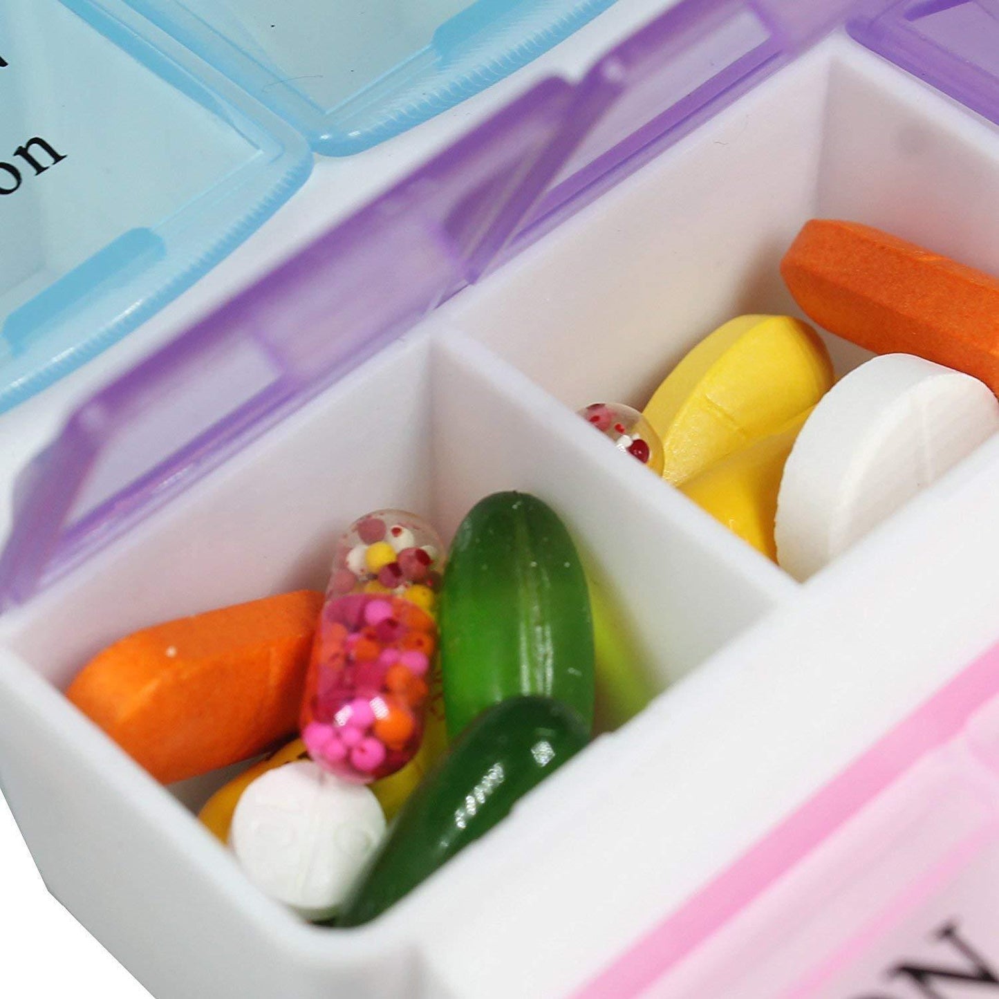 Convenient 7-day pill case for organizing daily medications with 4 rows.