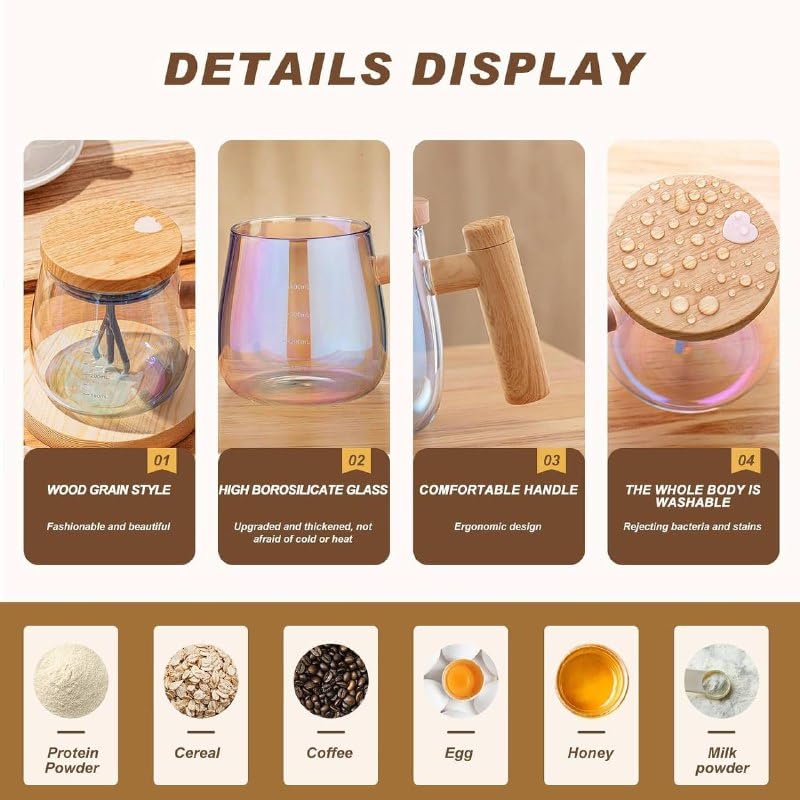 Self Stirring Coffee Mug Electric Mixing Glass Coffee CupHigh Speed Fast Automatic Coffee Cup For Gyms Dining Room Kitchen Gadgets