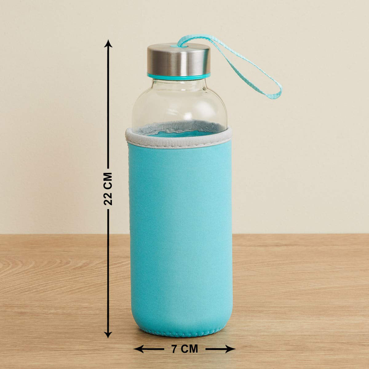 DeoDap glass water bottle, portable 500 ml, with cover.