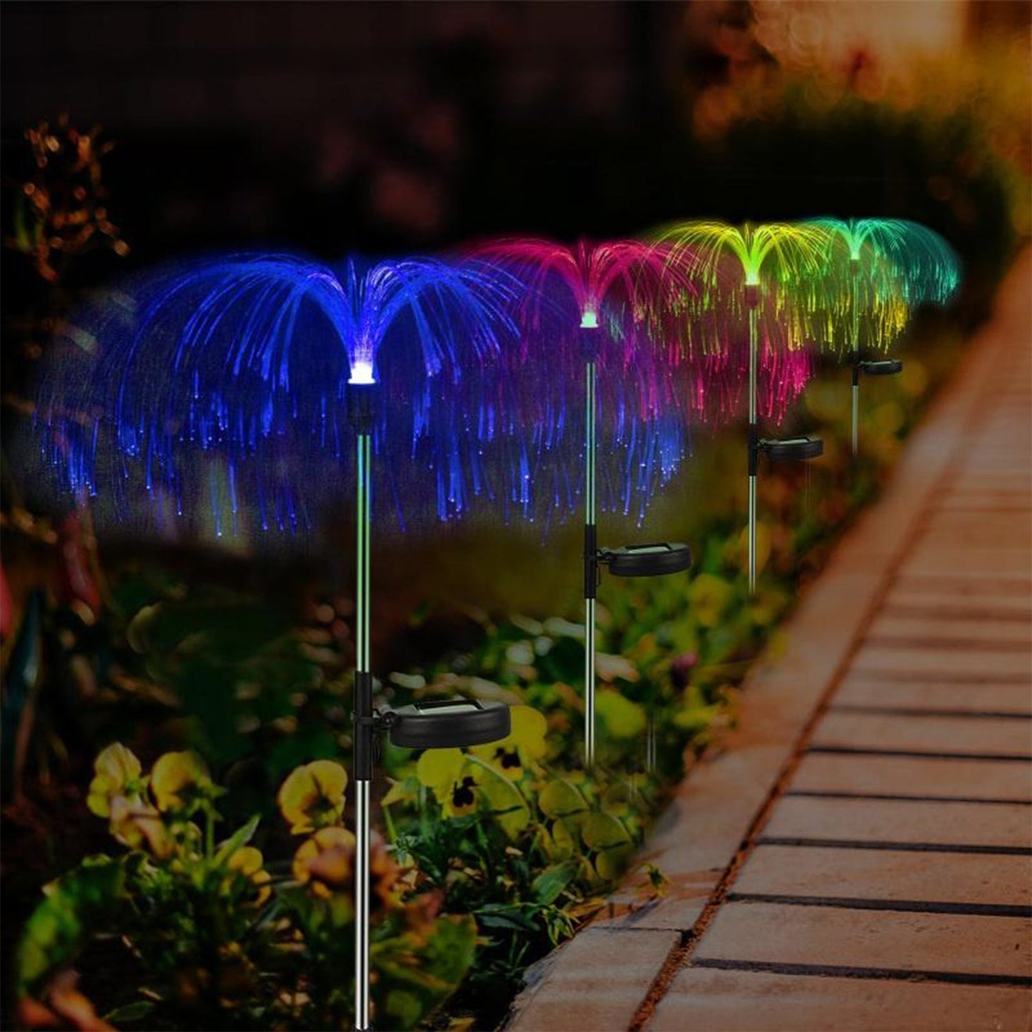 2pcs Garden Solar Outdoor Lights Decorative , 7 Colors Changing RGB Light Waterproof Flower Jellyfish Firework Decor for Garden Patio Landscape Pathway Yard Holiday Decor