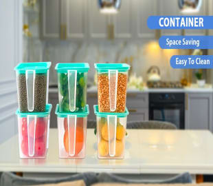 Fridge Storage Boxes Fridge Organizer with Handle & Airtight Lid ( set of 6 - 1000ml )